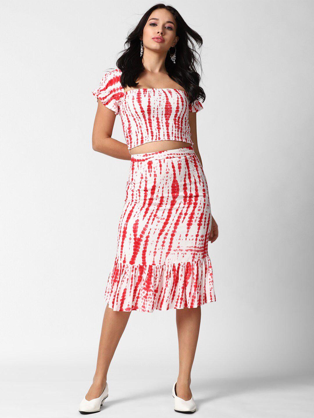 forever 21 women white & red printed crop top with skirt