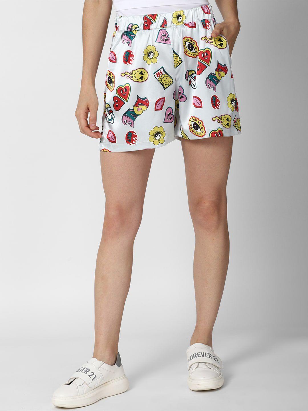 forever 21 women white floral printed shorts