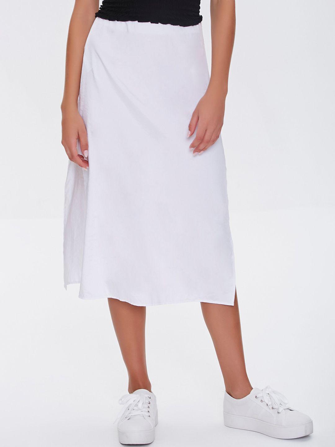 forever 21 women white solid a-line midi skirt