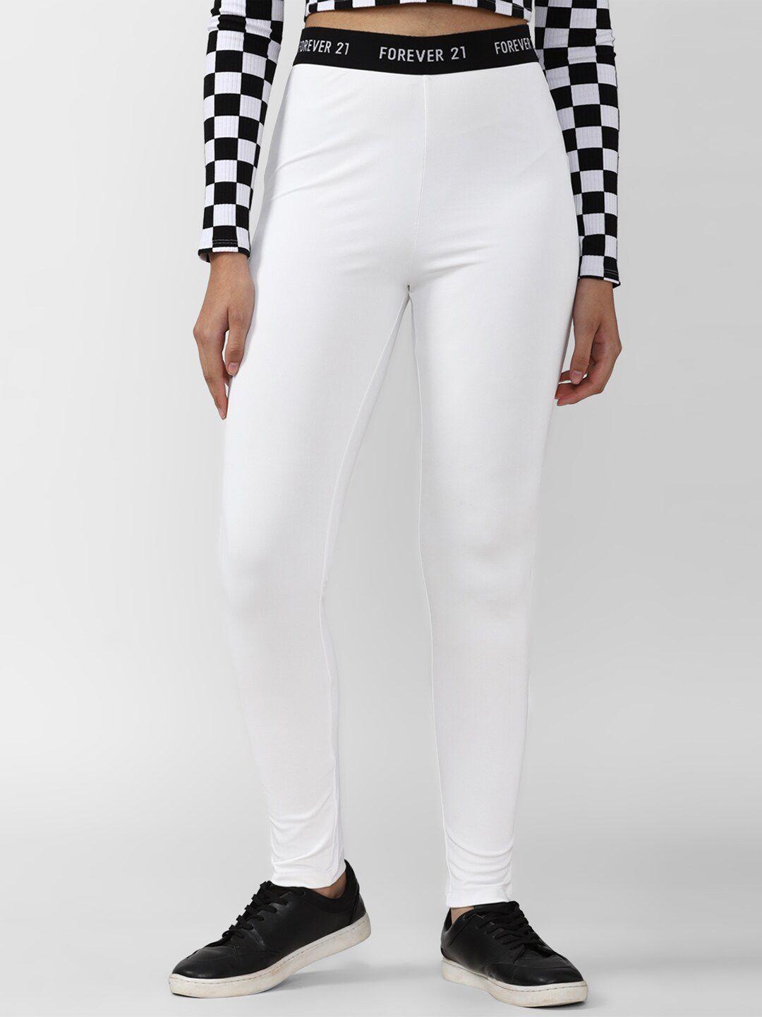 forever 21 women white solid ankle length leggings