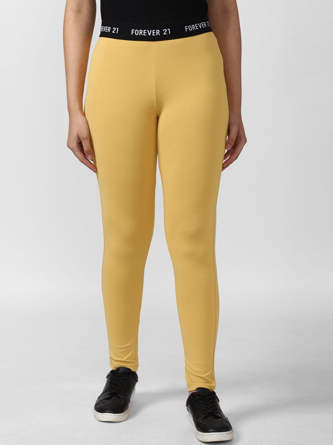 forever 21 women yellow solid ankle-length leggings