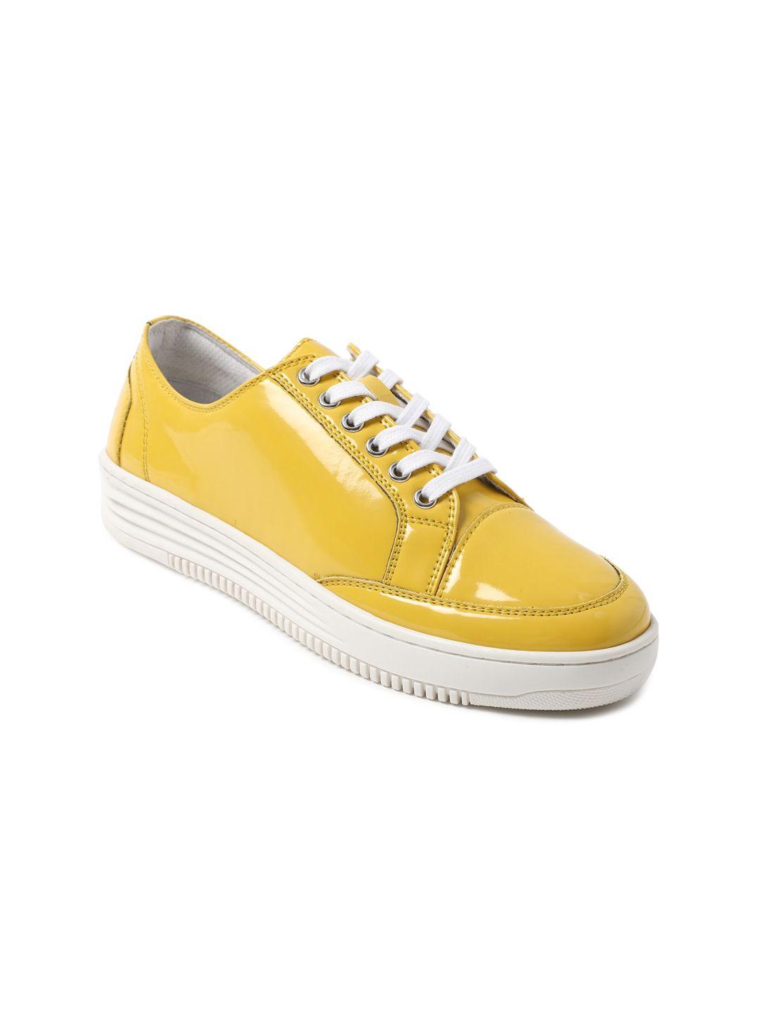 forever 21 women yellow solid pu sneakers