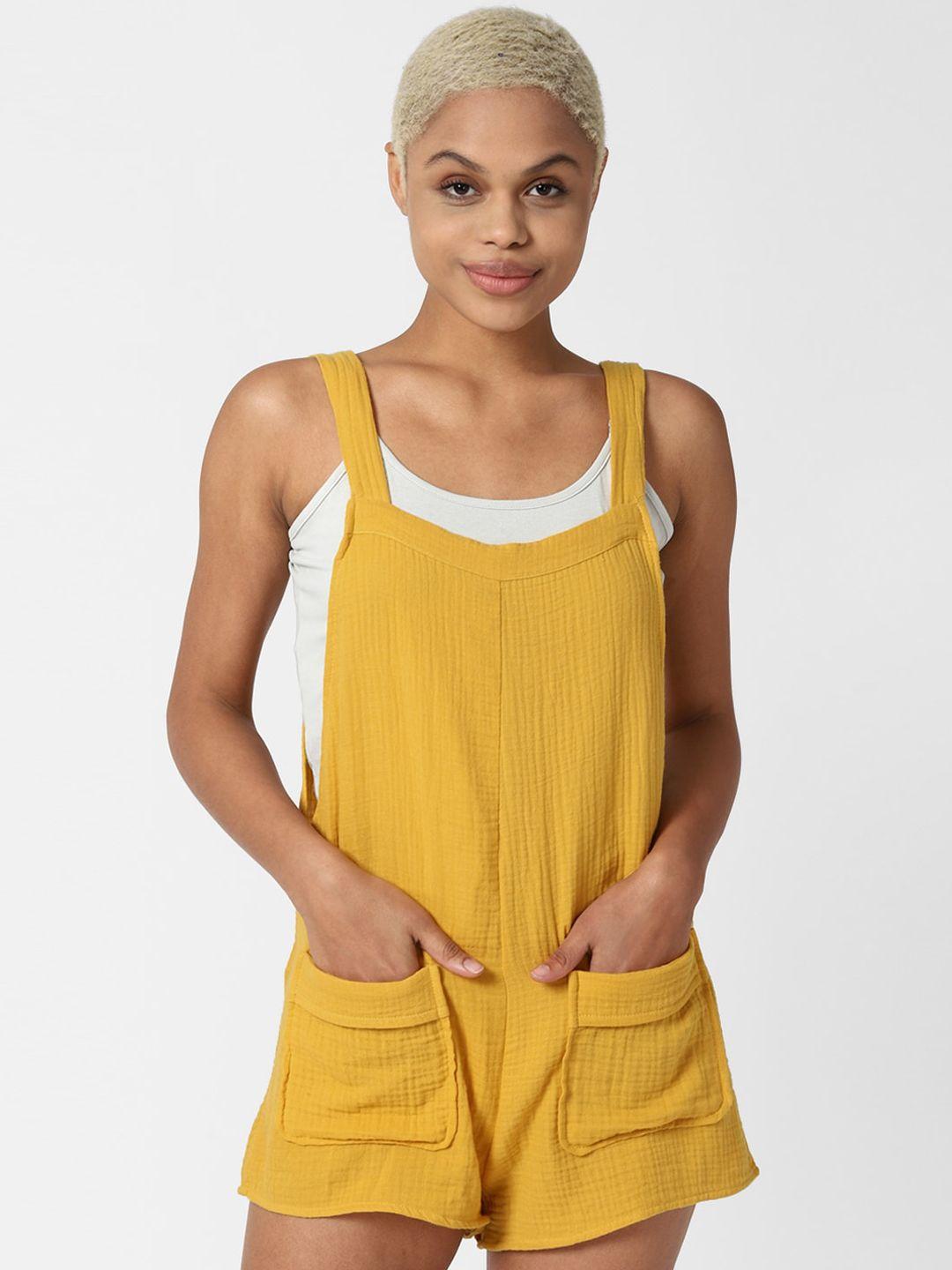 forever 21 women yellow solid pure cotton jumpsuit