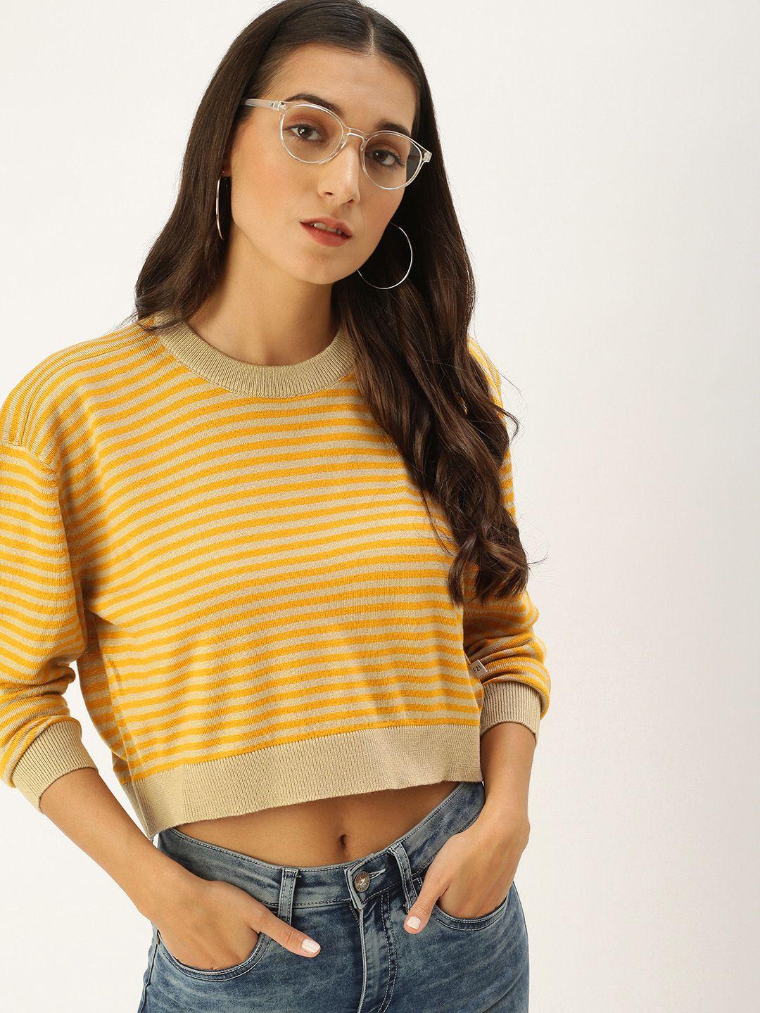 forever 21 yellow & beige striped knitted crop top