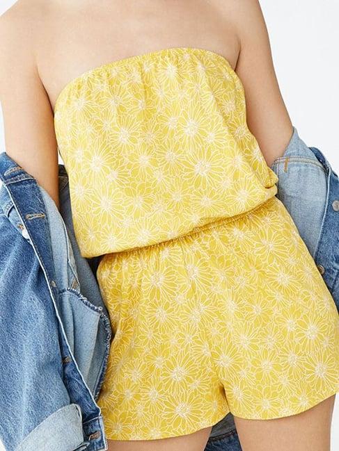 forever 21 yellow & white printed romper