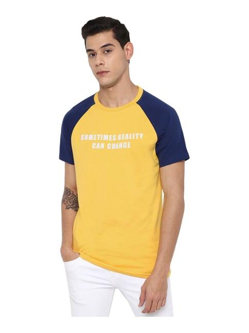 forever 21 yellow  regular fit colour block t-shirt