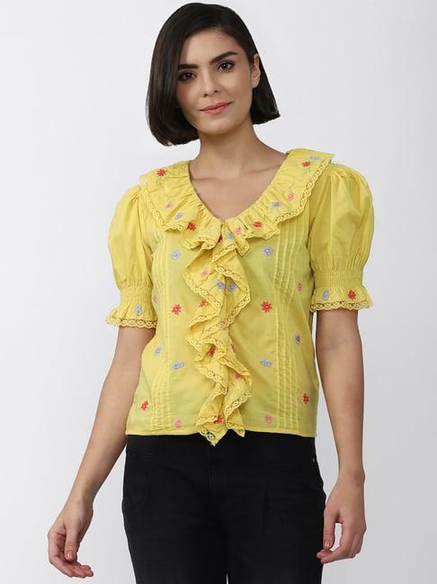 forever 21 yellow cotton floral print top