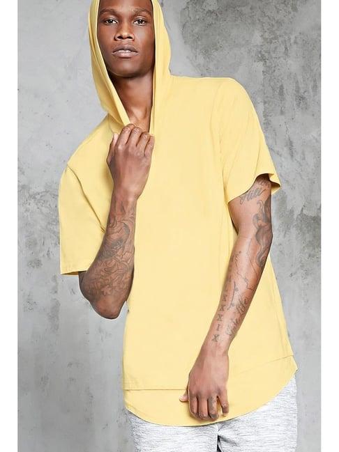 forever 21 yellow cotton regular fit hooded t-shirt