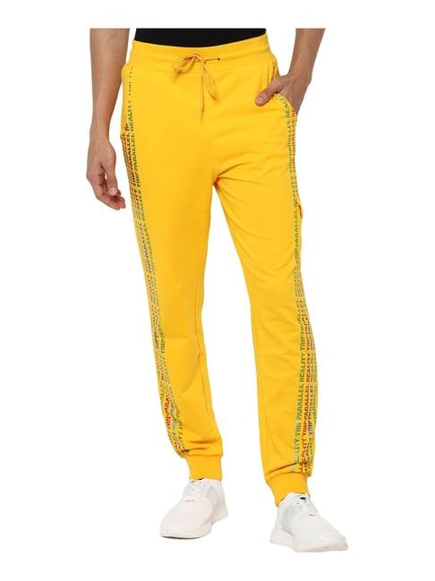 forever 21 yellow cotton regular fit printed joggers