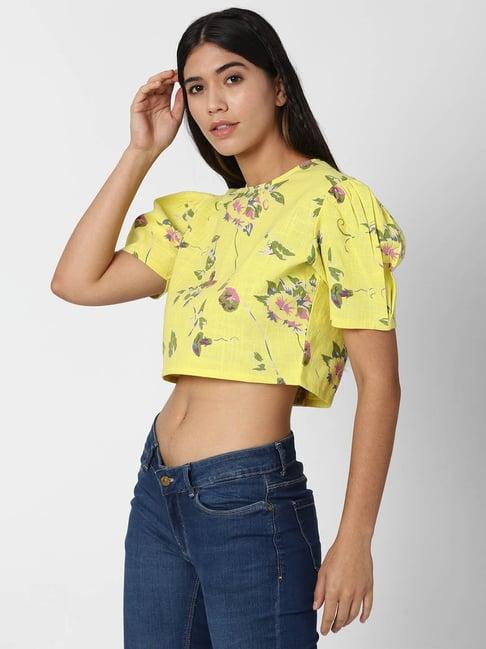 forever 21 yellow floral print crop top