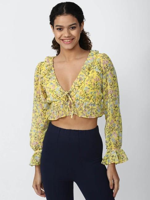 forever 21 yellow floral print crop top