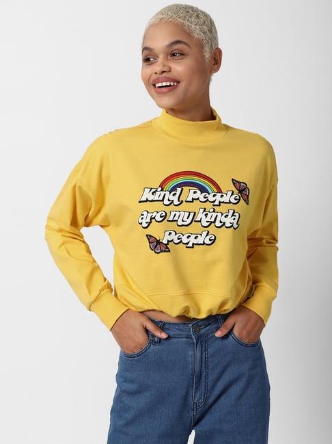 forever 21 yellow graphic print crop sweatshirt
