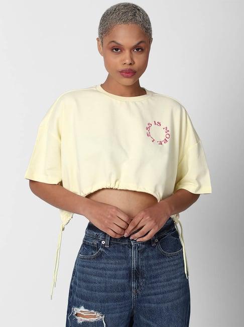 forever 21 yellow graphic print crop top