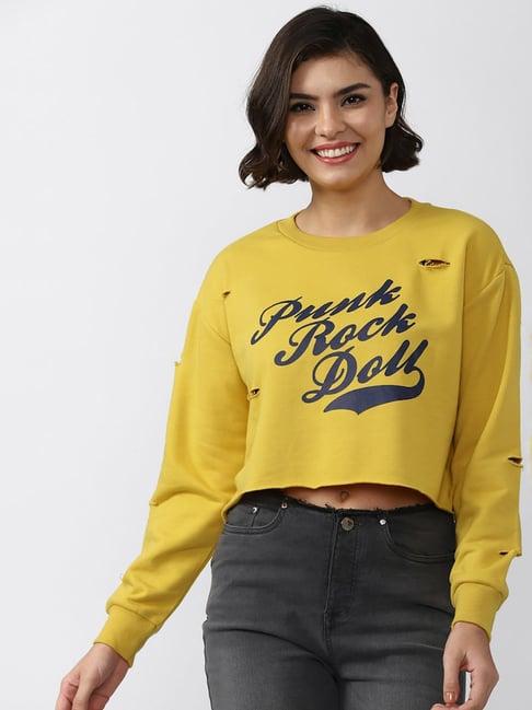 forever 21 yellow graphic print crop top