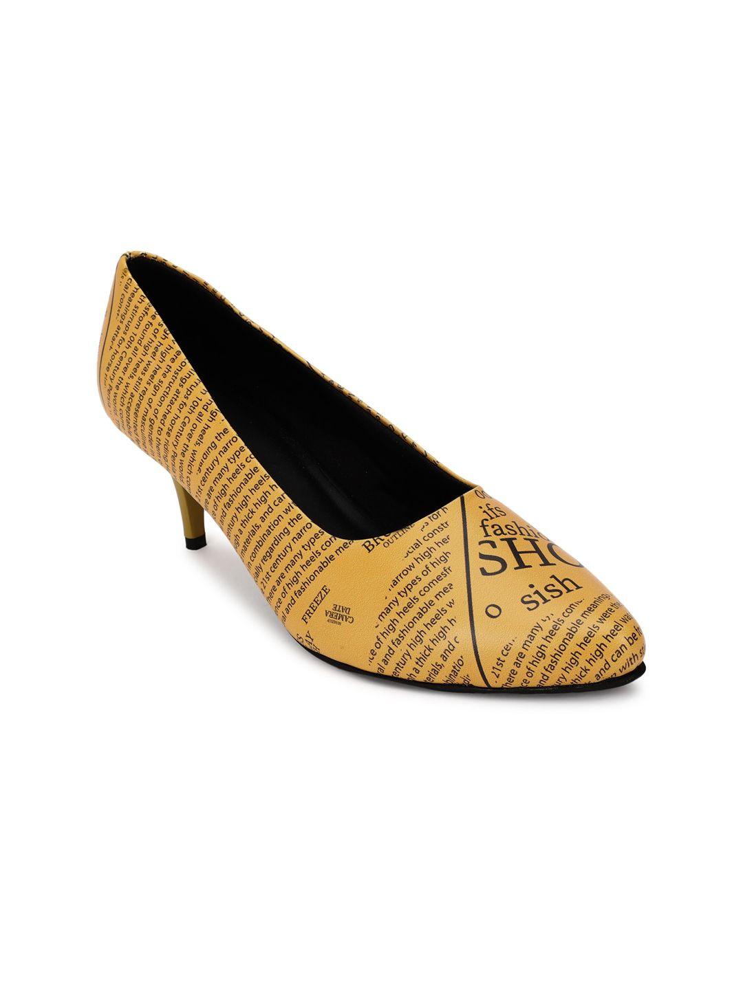 forever 21 yellow printed pu kitten pumps