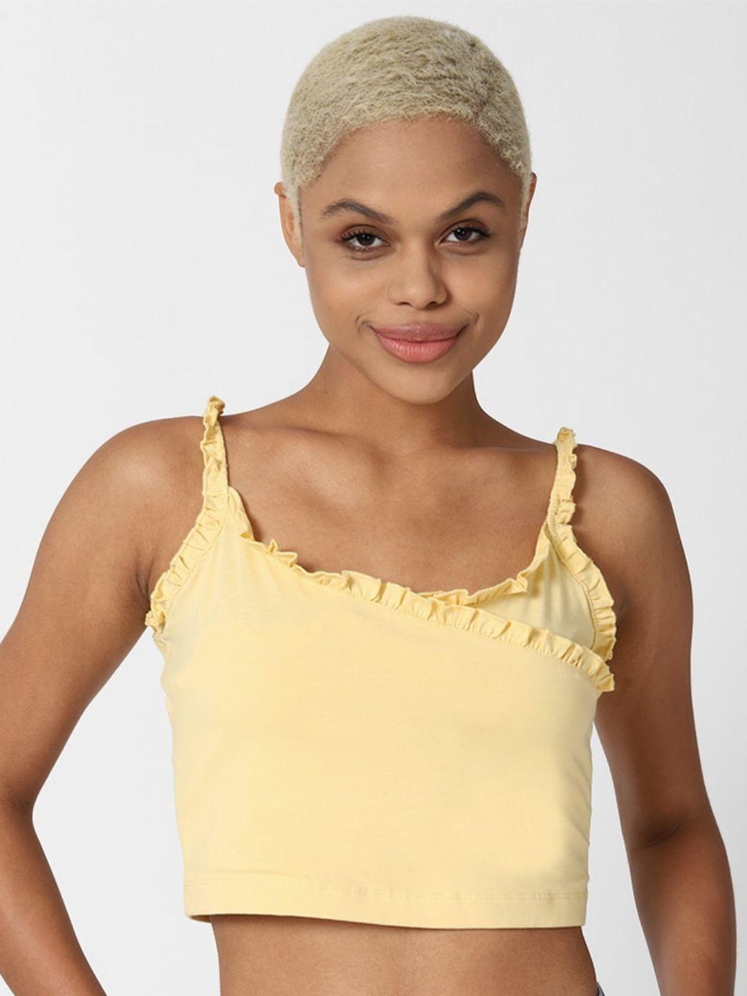 forever 21 yellow regular crop top with frill detail