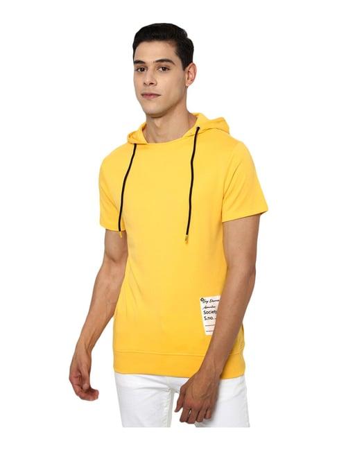 forever 21 yellow regular fit printed hooded t-shirt