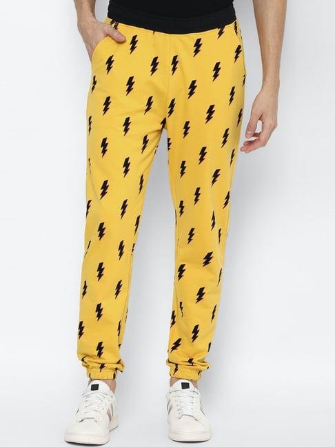 forever 21 yellow regular fit printed joggers