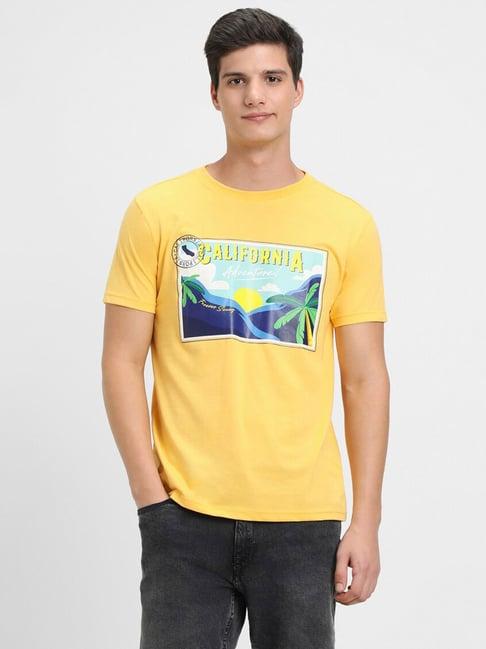 forever 21 yellow regular fit printed t-shirt