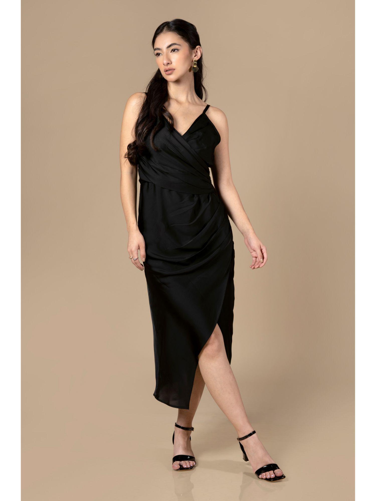 forever black spaghetti dress for women