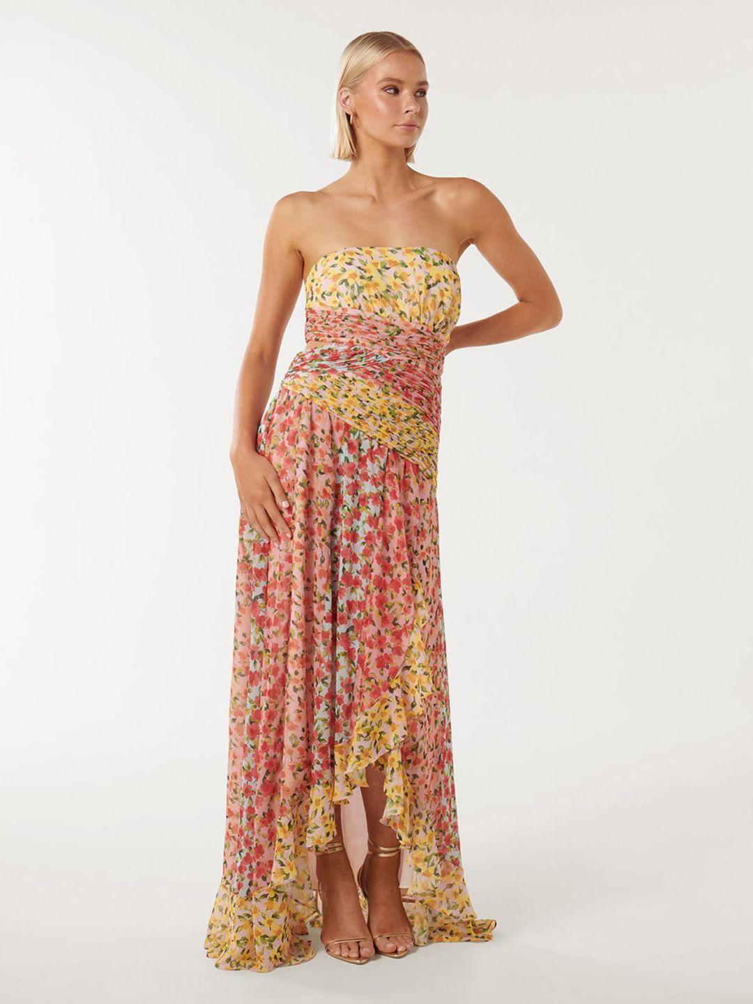 forever floral printed strapless cut out detail maxi dress