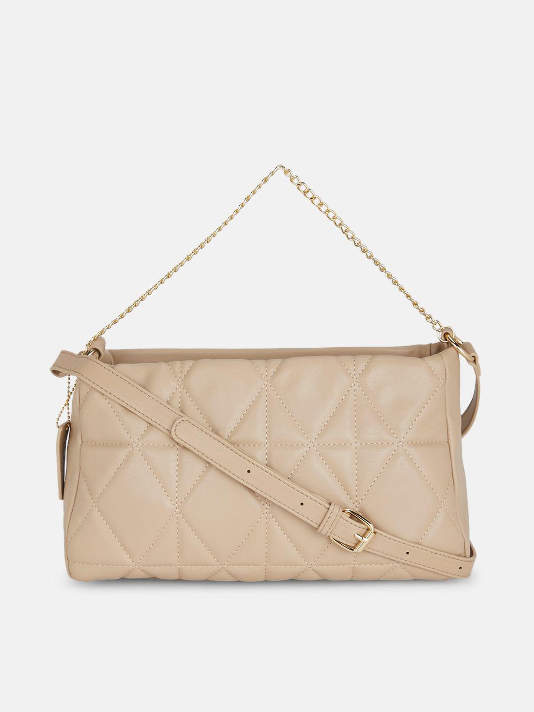 forever glam by pantaloons beige geometric textured pu bowling hobo bag with quilted