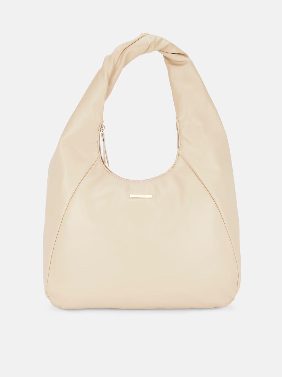 forever glam by pantaloons beige pu shopper hobo bag