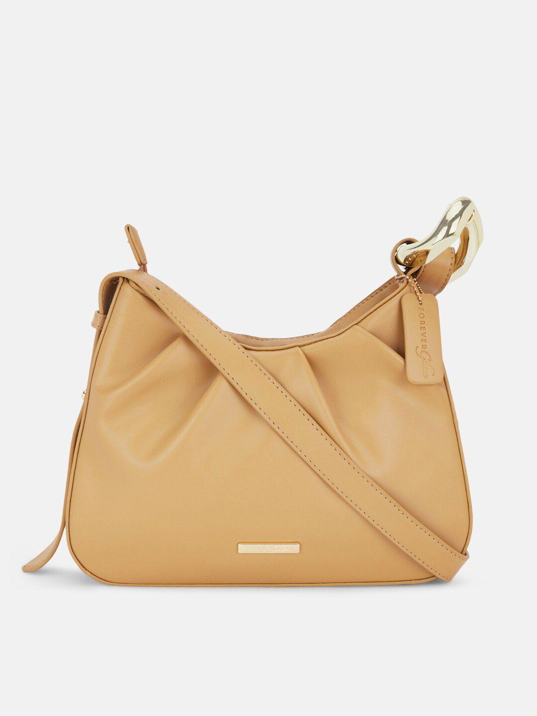 forever glam by pantaloons beige pu structured hobo bag with bow detail