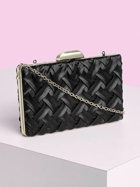 forever glam by pantaloons black woven medium clutch