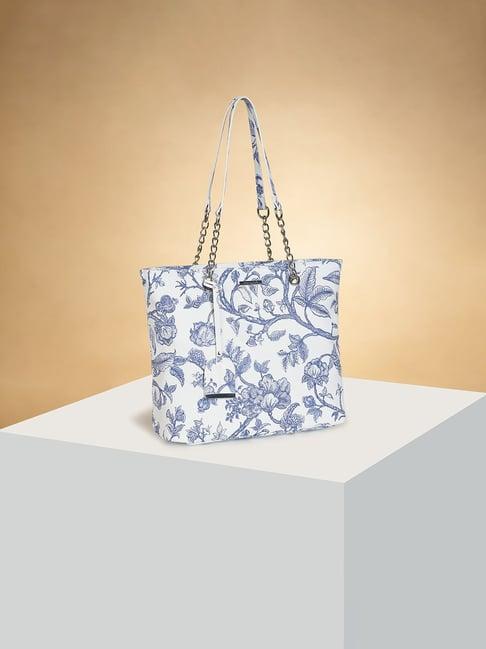 forever glam by pantaloons blue printed tote handbag