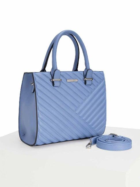 forever glam by pantaloons blue quilted medium satchel handbag