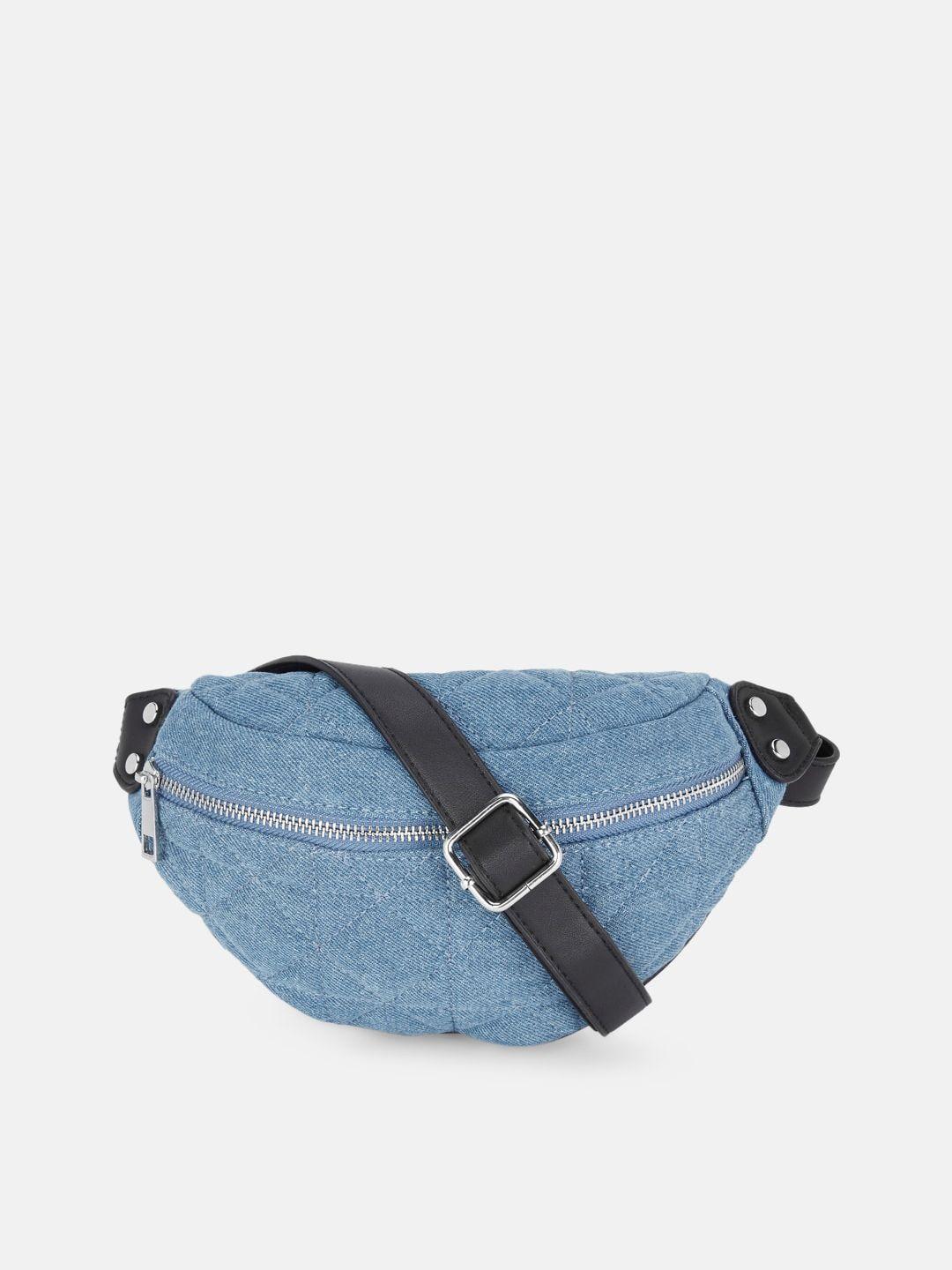 forever glam by pantaloons blue textured half moon waist bag