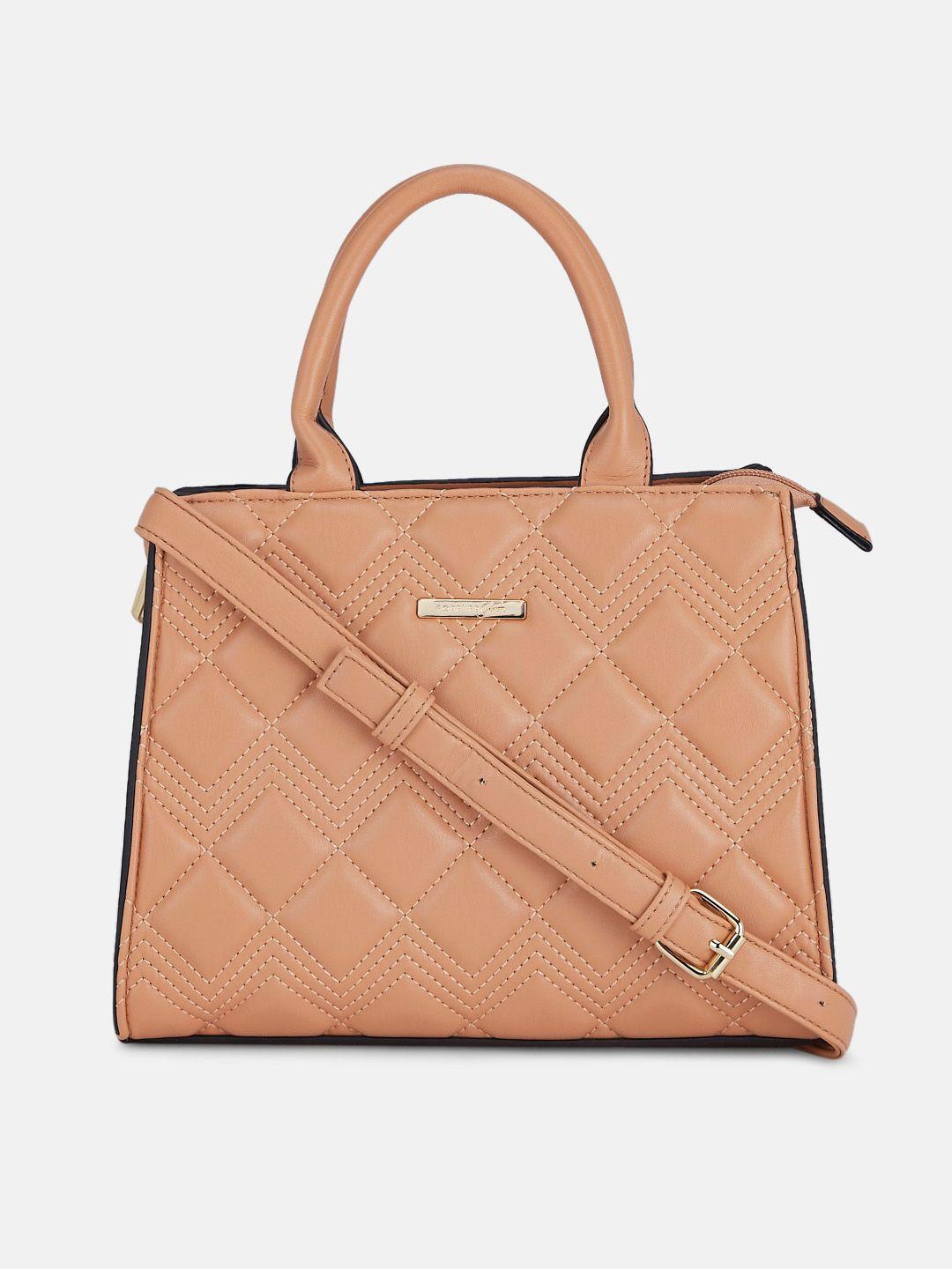 forever glam by pantaloons coral geometric textured pu structured handheld bag with quilted