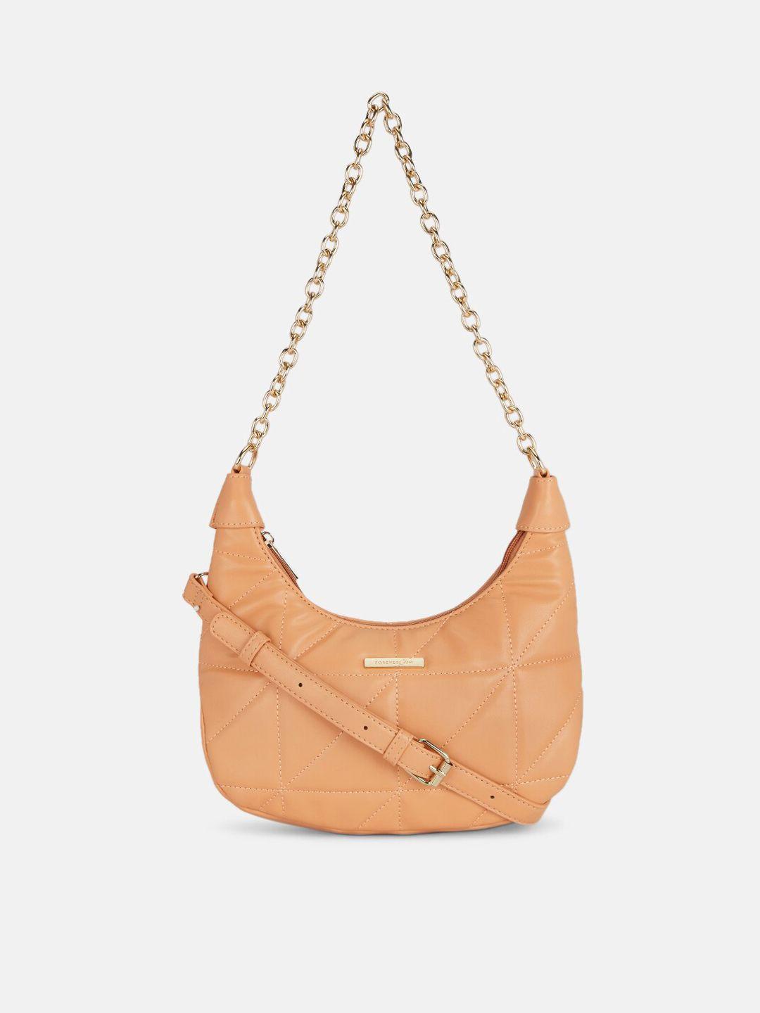 forever glam by pantaloons coral pu structured hobo bag with quilted