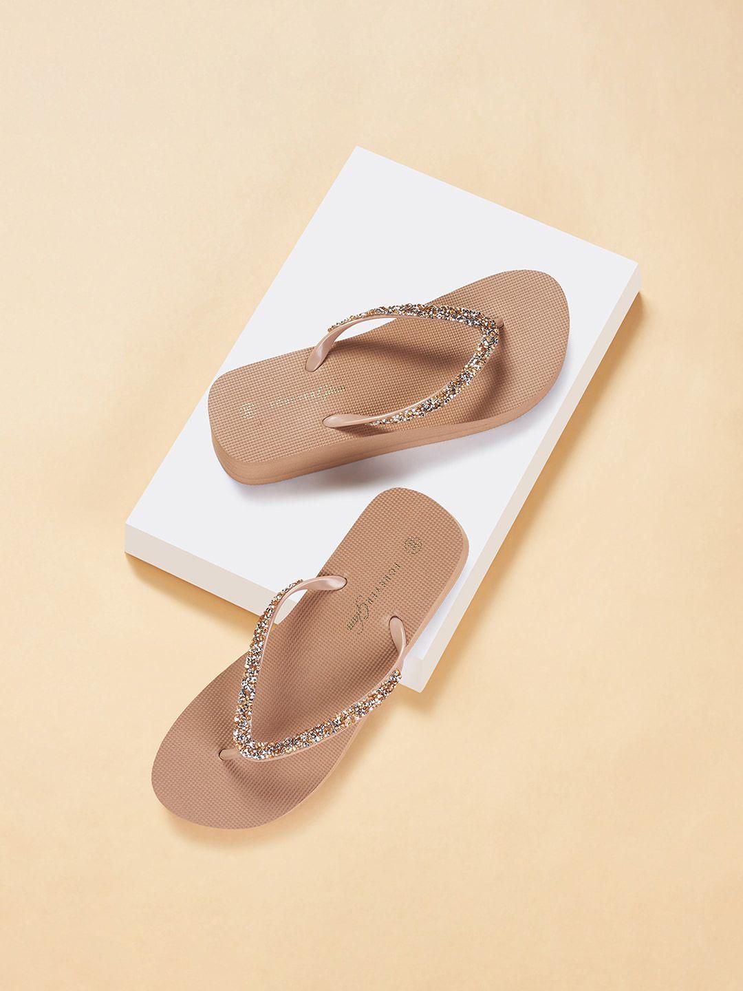 forever glam by pantaloons embellished thong flip-flops