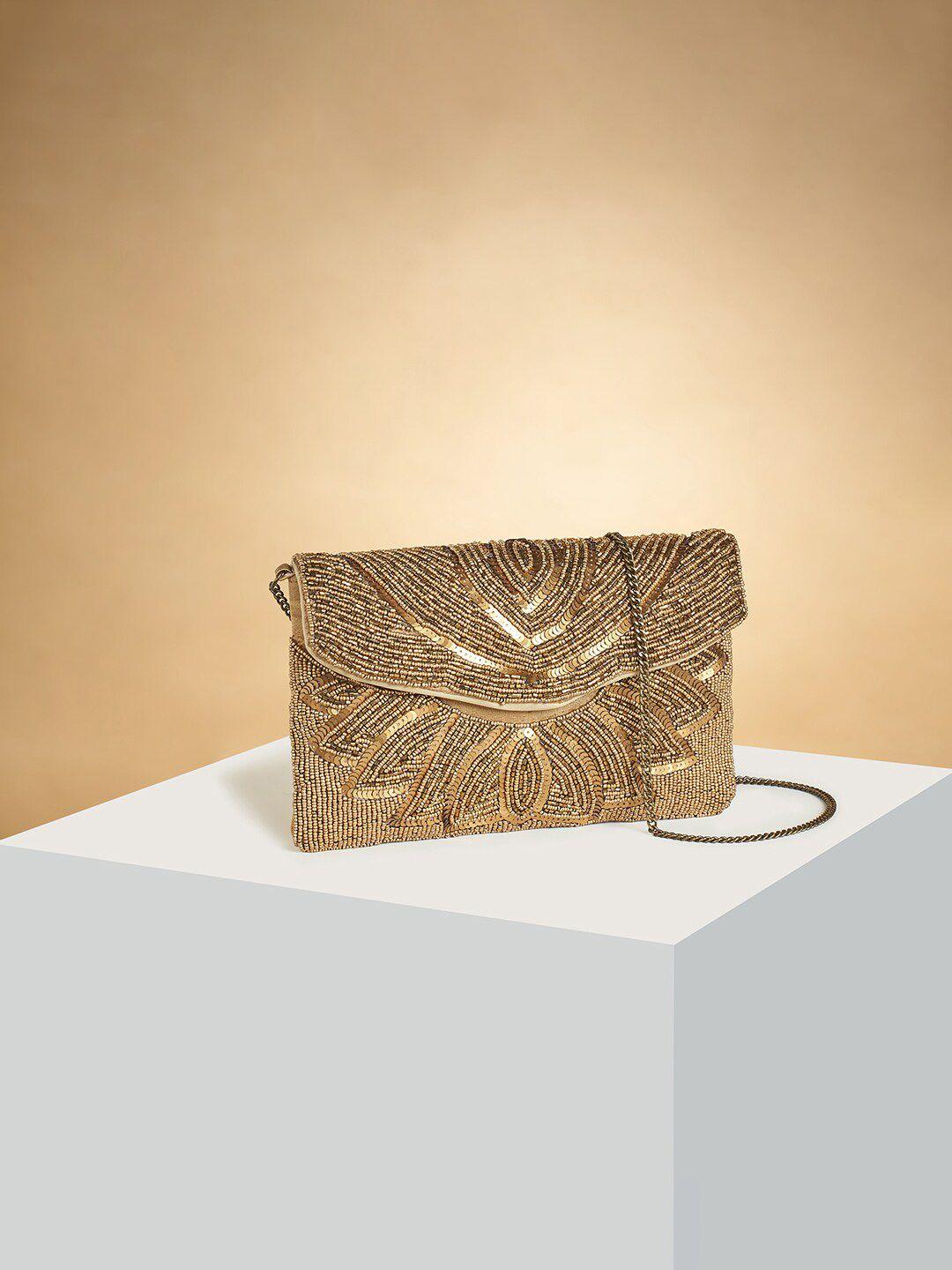 forever glam by pantaloons embroidered envelope leather clutch