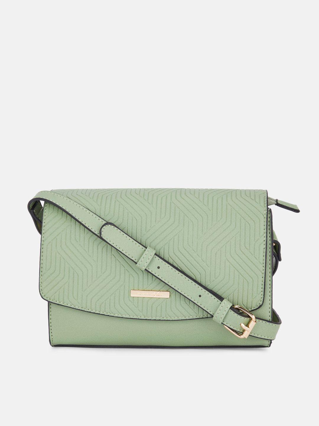 forever glam by pantaloons green textured pu structured sling bag