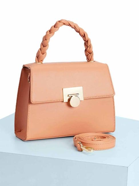forever glam by pantaloons light orange leather medium satchel handbag