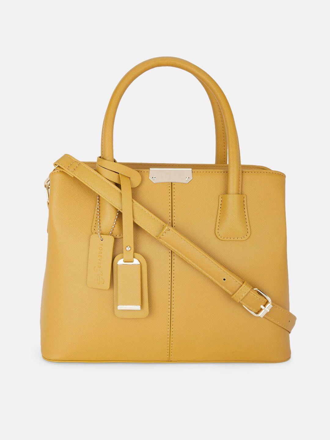 forever glam by pantaloons mustard leather structured handheld bag