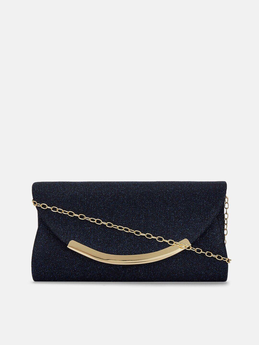 forever glam by pantaloons navy blue & gold-toned box clutch
