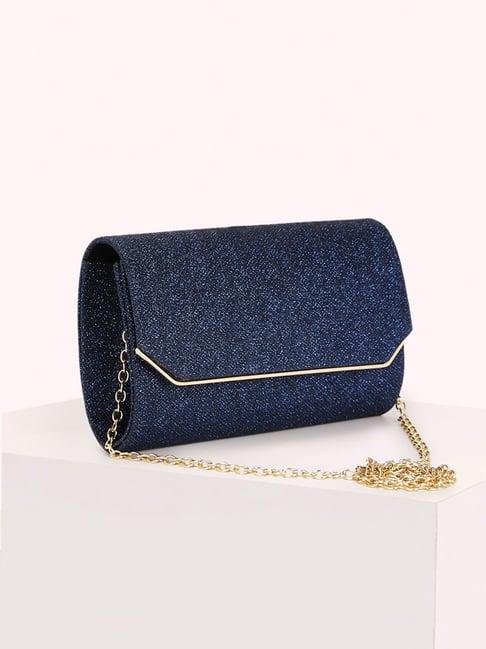 forever glam by pantaloons navy shimmer medium clutch
