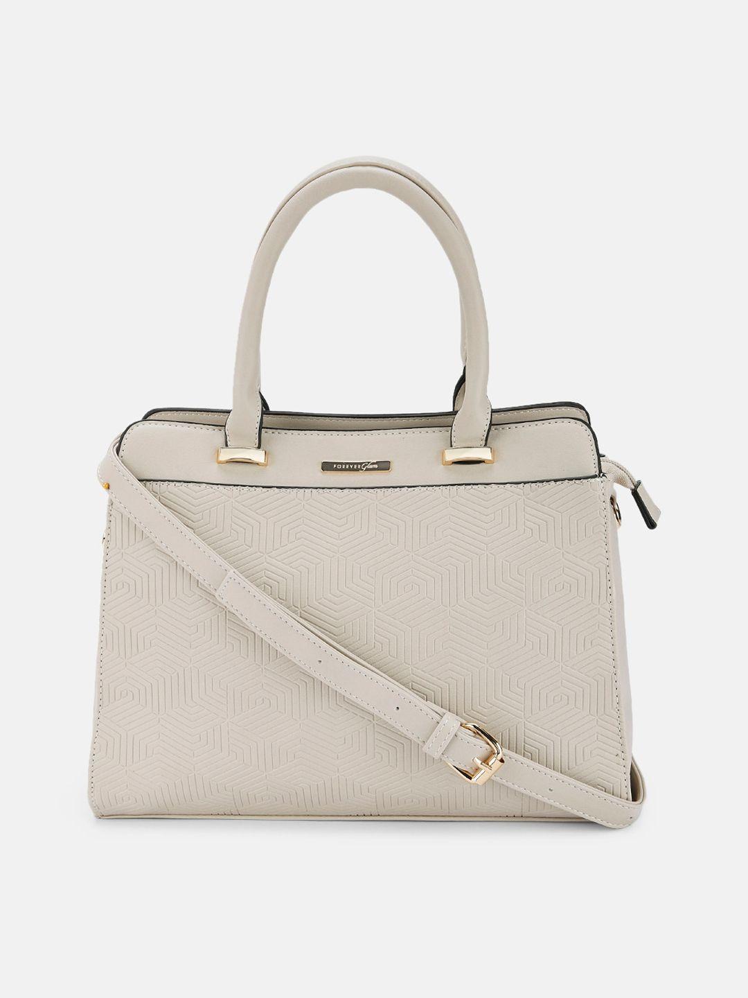 forever glam by pantaloons off white textured pu structured handheld bag