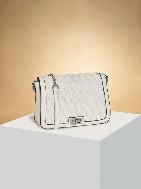 forever glam by pantaloons off white textured sling handbag