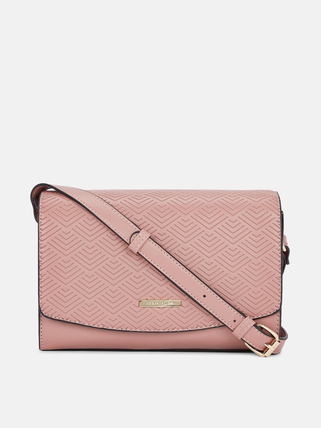 forever glam by pantaloons pink textured structured sling bag with quilted
