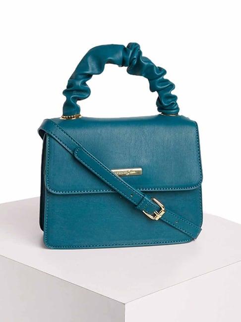 forever glam by pantaloons teal medium satchel handbag