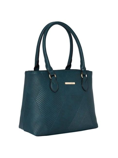 forever glam by pantaloons teal textured medium handbag