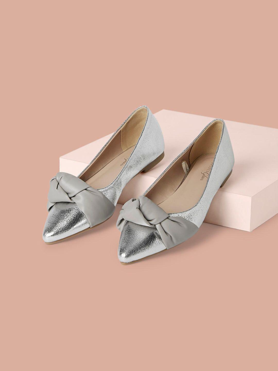 forever glam by pantaloons textured knotted pointed toe ballerinas