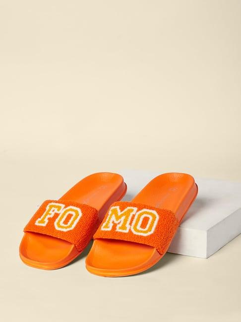 forever glam by pantaloons women's orange slides