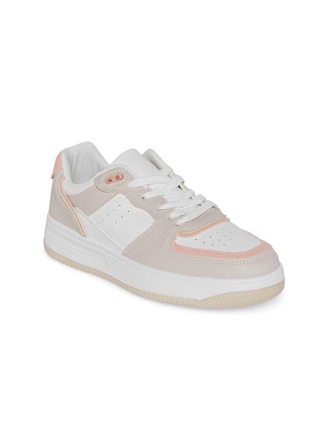 forever glam by pantaloons women beige colourblocked pu sneakers