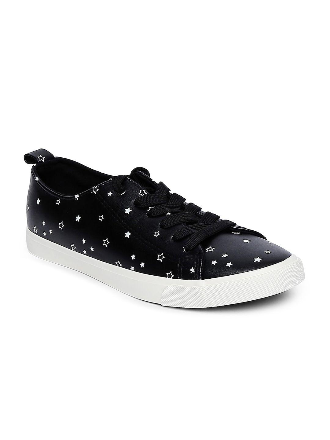 forever glam by pantaloons women black & white printed leather sneakers